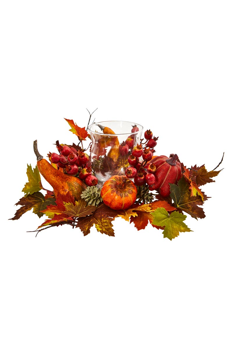 NEARLY NATURAL Pumpkin, Gourd, Berry and Maple Leaf Artificial Arrangement Candelabrum, Main, color, Orange