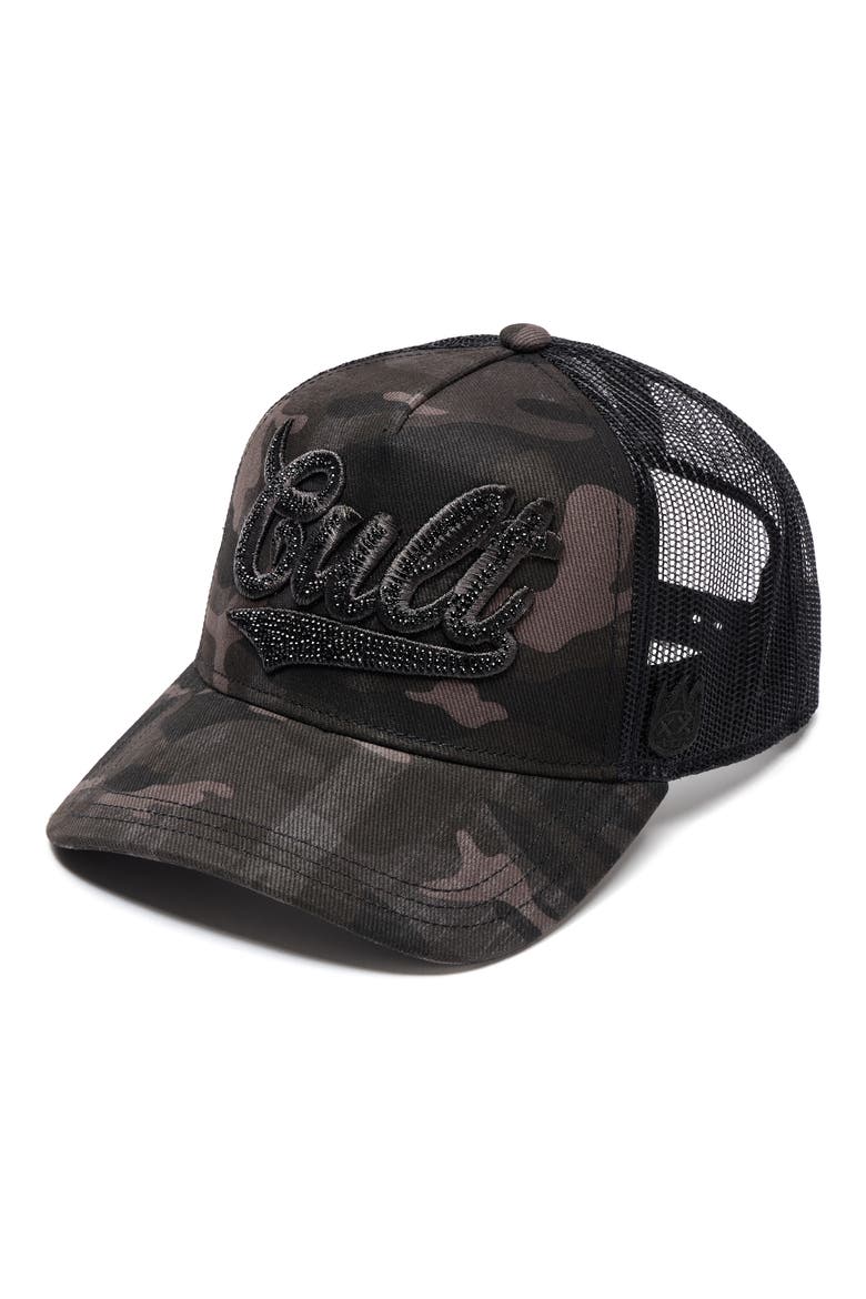 Mesh Back Trucker Baseball Cap, Alternate, color, BLACK CAMO