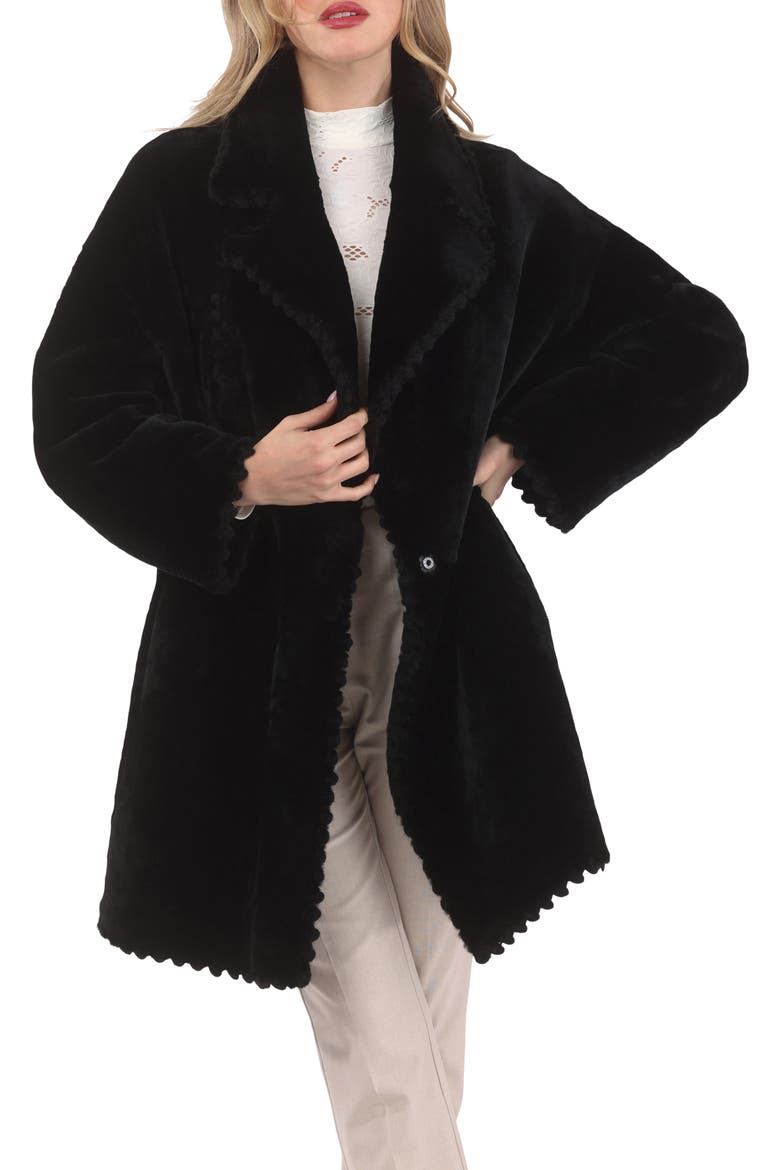 Reversible Genuine Shearling Jacket with Embroiderd Trim, Alternate, color, BLACK/BLACK