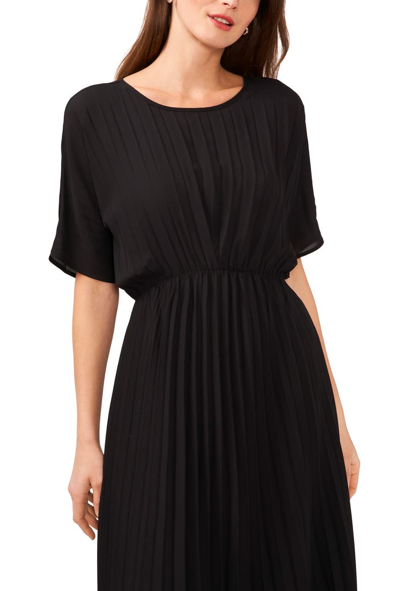 Pleated Midi Dress, Alternate, color, RICH BLACK