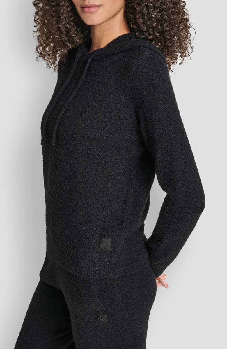 DKNY Feather Yarn Hooded Sweater, Alternate, color, Black