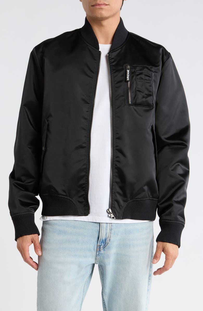 Palm Angels Curved Logo Bomber Jacket, Main, color, Black