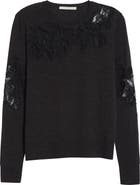 Jason Wu Collection Lace Inset Merino Wool Crewneck Sweater
