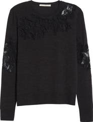 Jason Wu Collection Lace Inset Merino Wool Crewneck Sweater