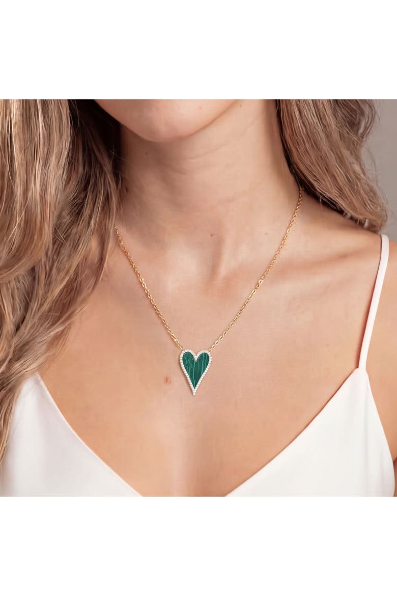 Elongated Malachite CZ Halo Heart Necklace, Alternate, color, Malachite