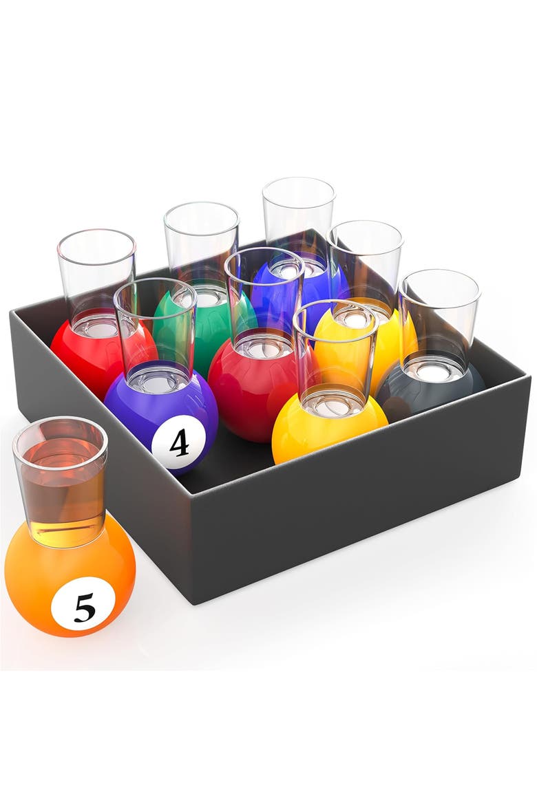 Billiards Pool Ball Shot Glasses, Set of 9 1oz Glasses, Alternate, color, Multicolored