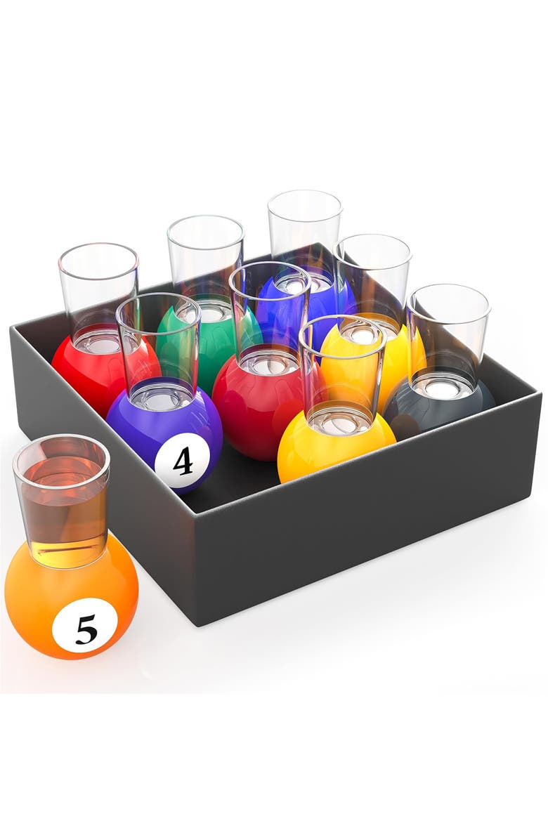 Fairly Odd Novelties Billiards Pool Ball Shot Glasses, Set of 9 1oz Glasses, Alternate, color, Multicolored