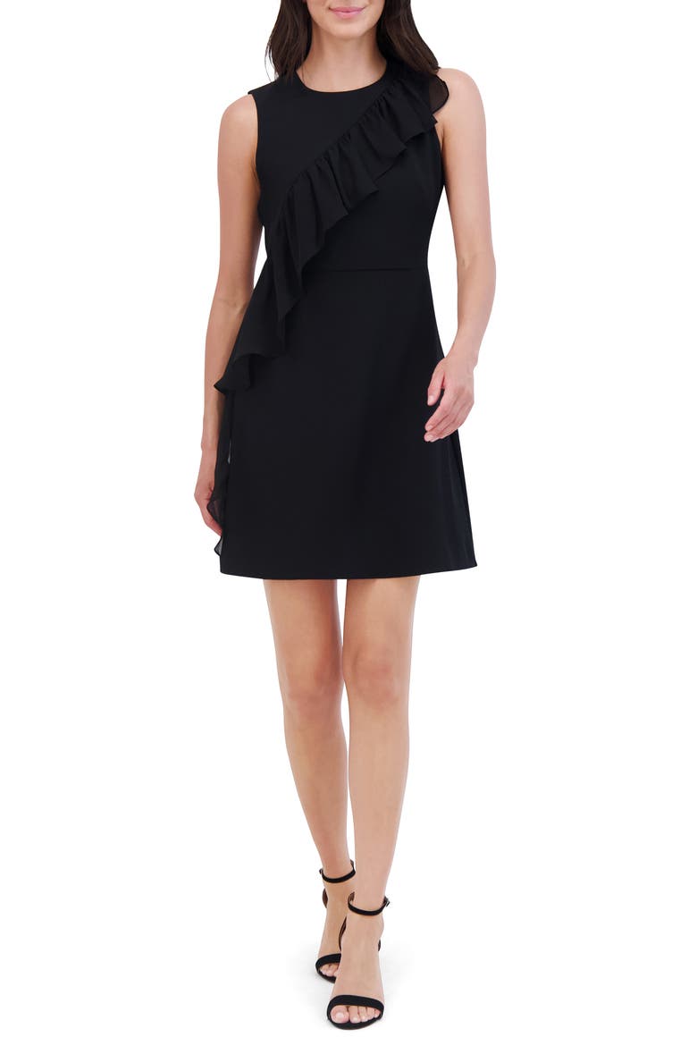 Ruffle A-Line Dress, Main, color, BLACK
