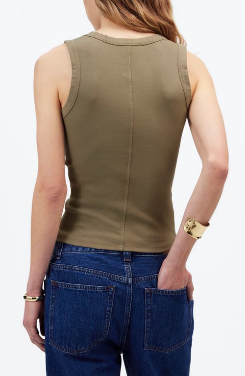 Shop Madewell High V-neck Regenerative Cotton Rib Tank In Faded Fatigue