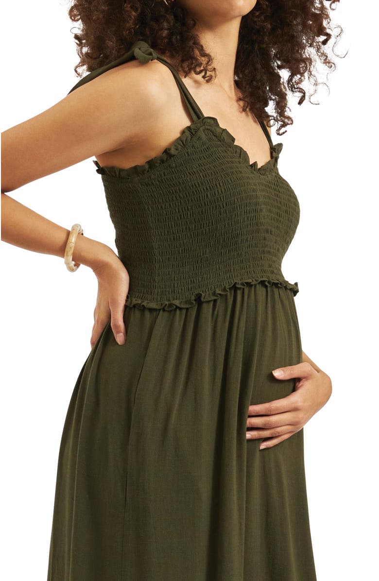 Ripe Maternity Brandi Shirred Dress, Alternate, color, Khaki