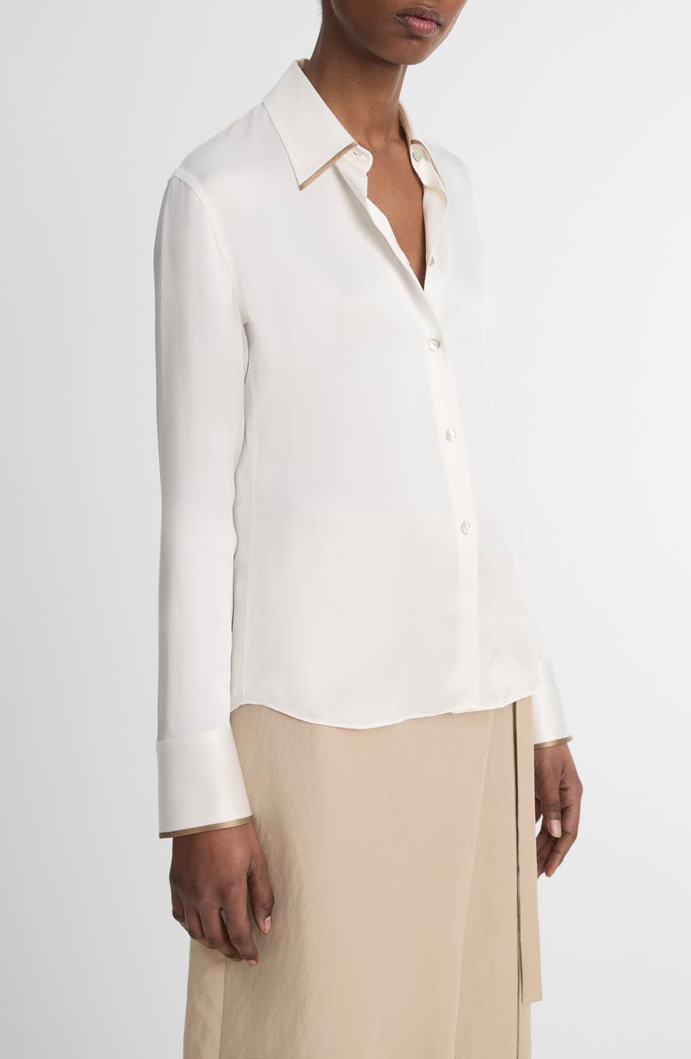 Vince Tipped Collar Silk Button-Up Shirt, Alternate, color,