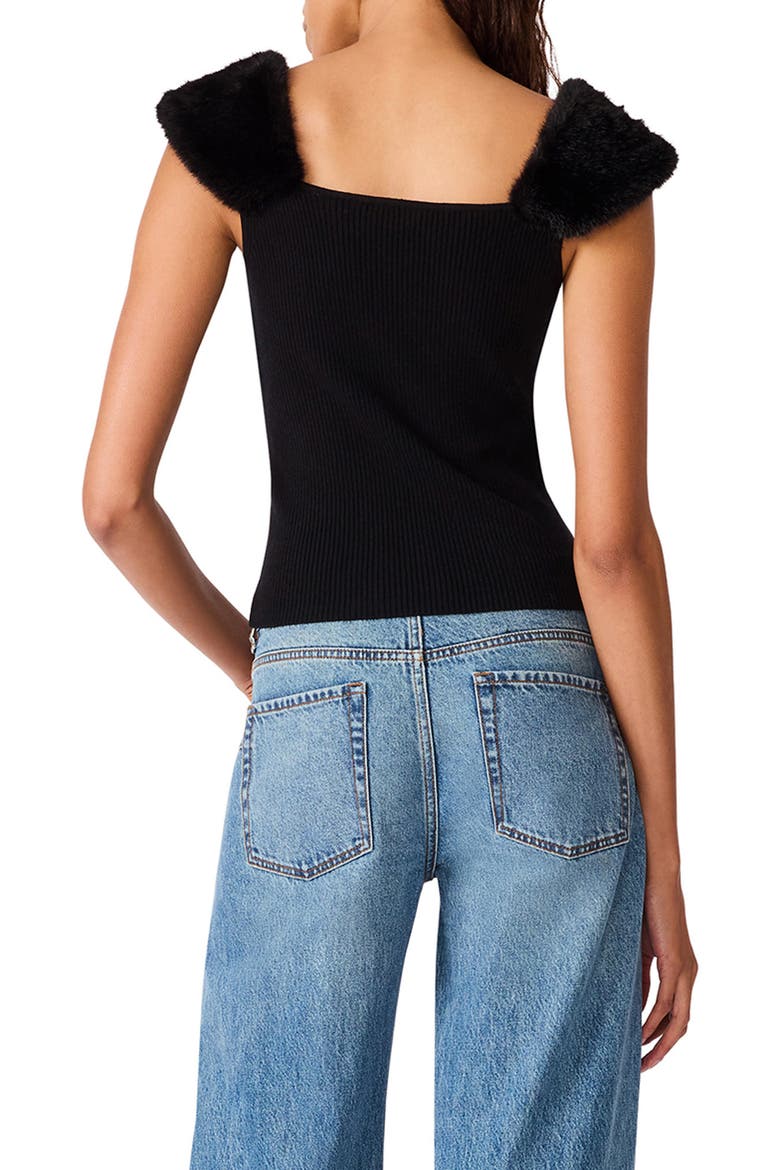 Madelyn Faux Fur Trim Sweater Top, Alternate, color, BLACK