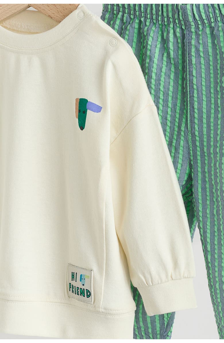 NEXT Pet Graphic Sweater & Stripe Pants Set, Alternate, color, Green