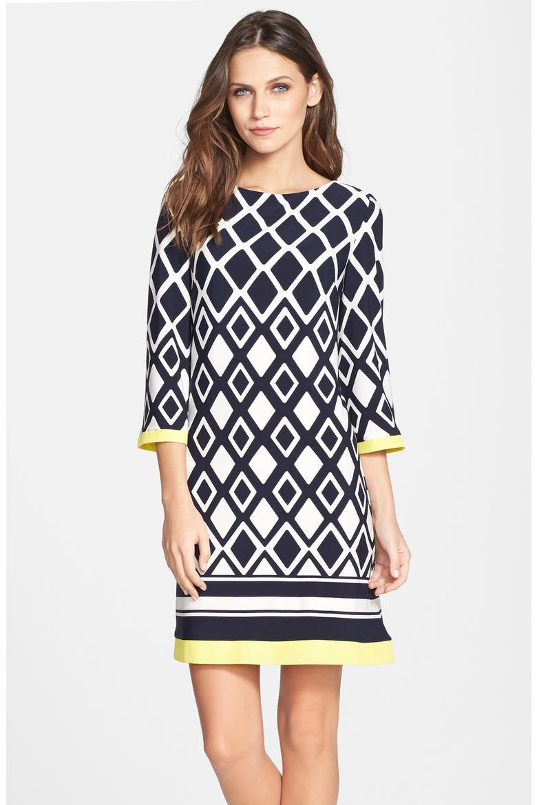 Print Jersey Shift Dress, Main, color, NAVY/ YELLOW