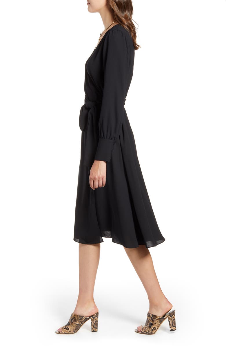 Halogen<sup>®</sup> Long Sleeve Wrap Midi Dress, Alternate, color,