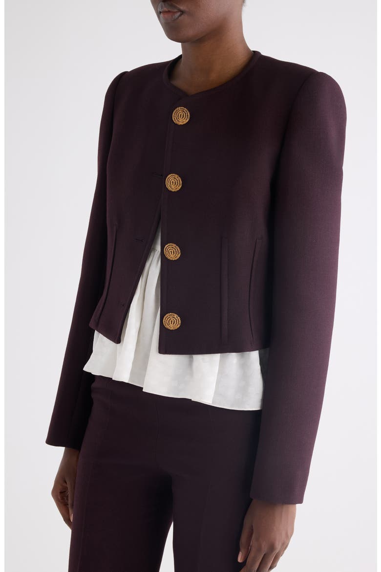 Collarless Wool Crêpe Crop Jacket, Alternate, color, OBSCURE PURPLE