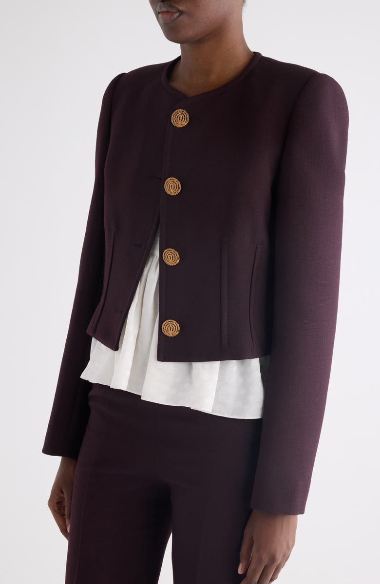 Chloé Collarless Wool Crêpe Crop Jacket, Alternate, color, Obscure Purple