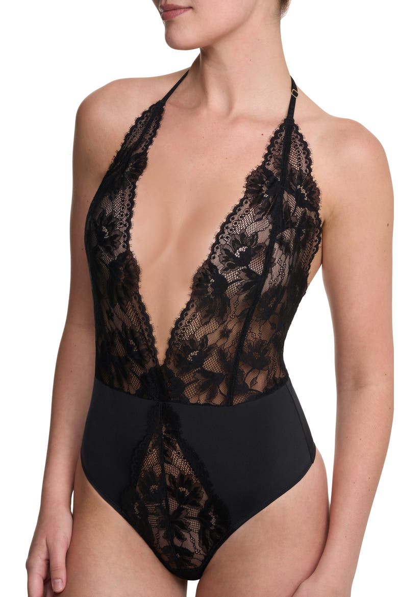 Fleur Lace Teddy, Alternate, color, BLACK