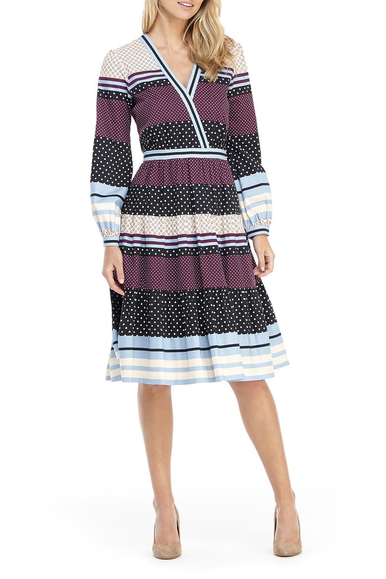 Dakota Mixed Print Long Sleeve Fit & Flare Dress, Alternate, color, MOONLAKE/ WATER ROSE