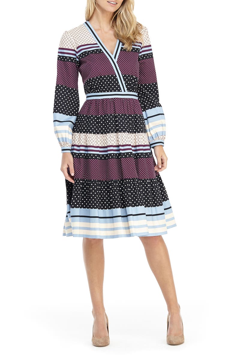 Gal Meets Glam Collection Dakota Mixed Print Long Sleeve Fit & Flare Dress, Alternate, color,