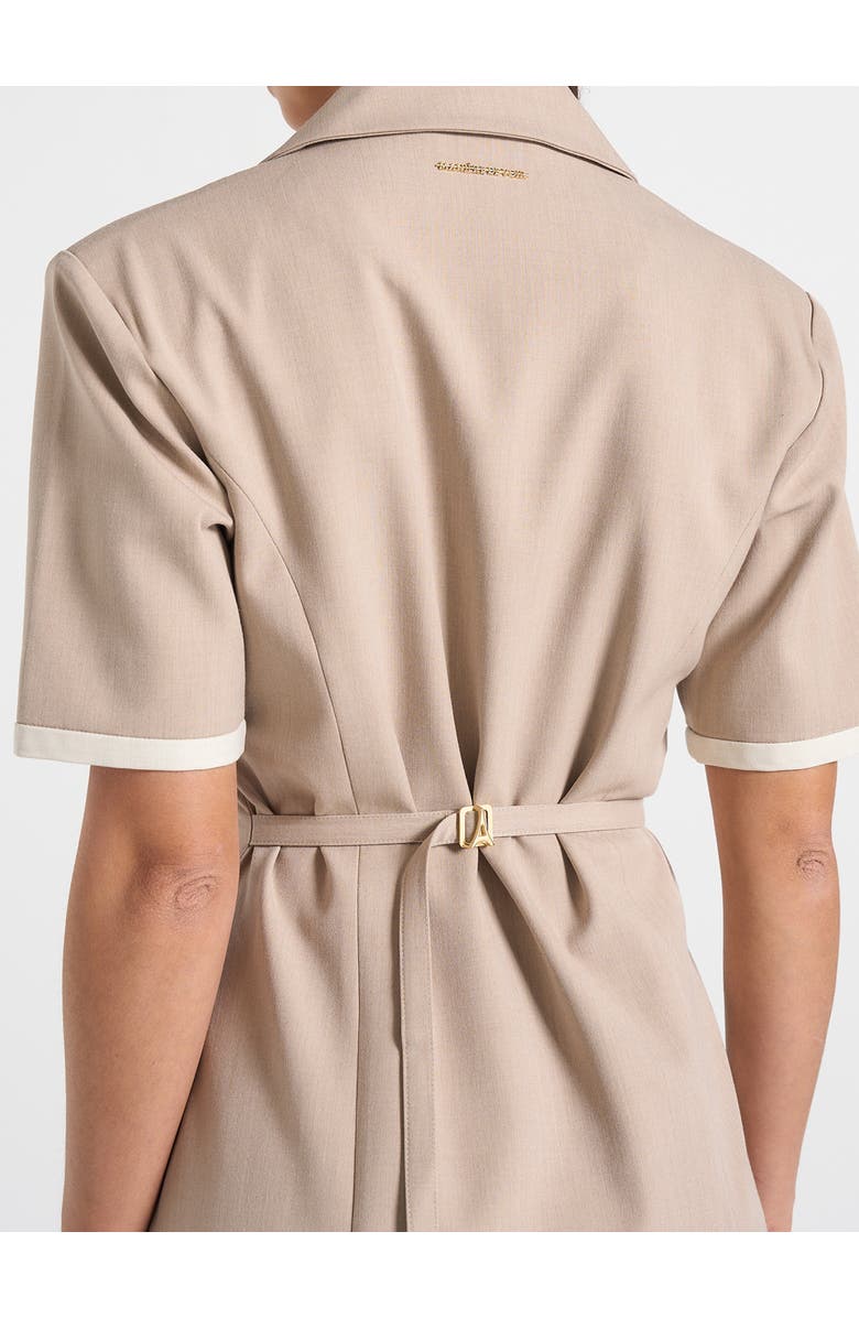 Manière De Voir Baya Tailored Cinch Waist Pleated Blazer Dress, Alternate, color, Taupe