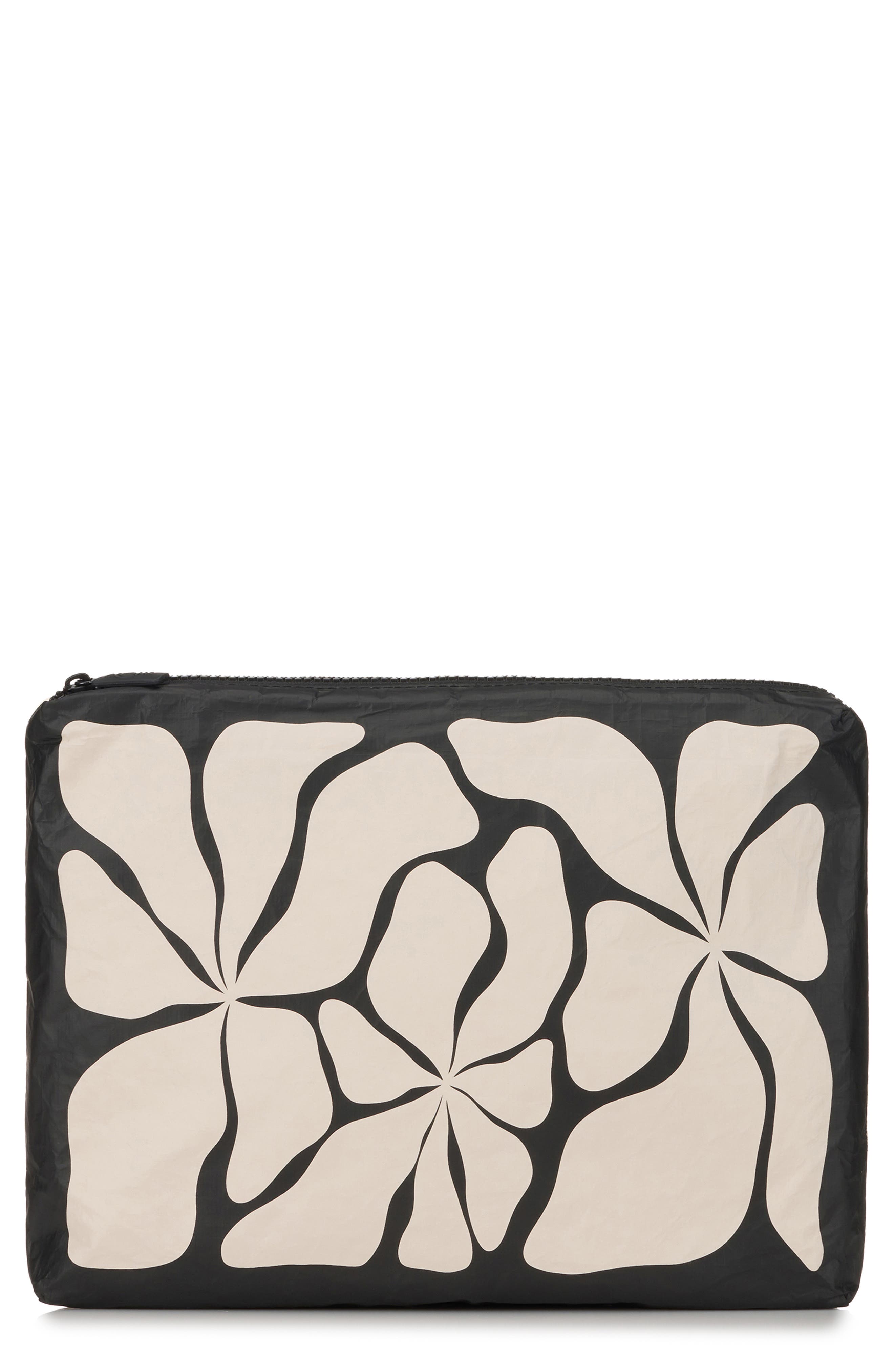 Aloha Collection Mid Wavy Water Resistant Tyvek<sup>®</sup> Zip Pouch, Main, color, Black/Sandstone