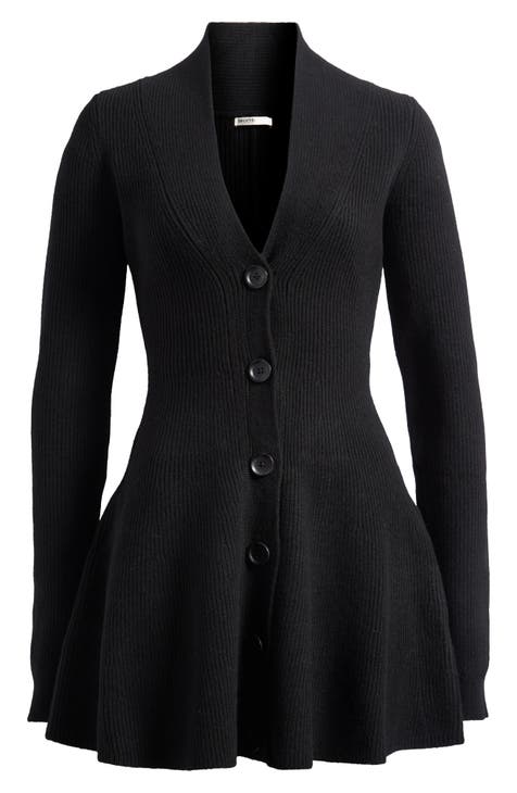 CHANEL buy Black Chunky Knit Fitted Waist Peplum Sweater