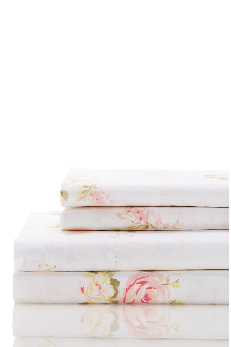 Rose Bouquet 400 Thread Count Cotton Sheet Set, Main, color, WHITE/ PINK