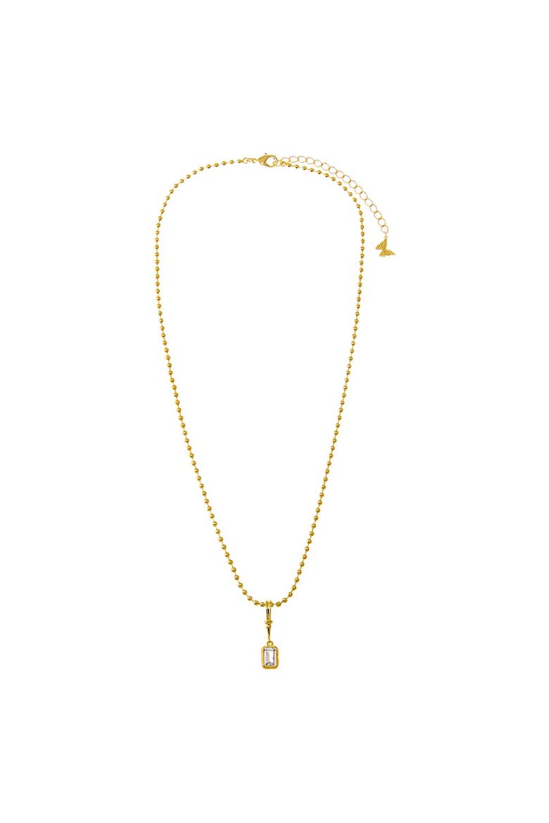CZ Baguette Bezel Pendant Ball Chain Necklace, Alternate, color, Gold