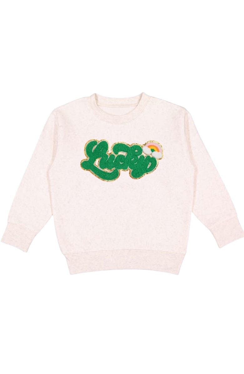 Sweet Wink Lucky Rainbow Patch St. Patrick's Day Sweatshirt, Main, color,
