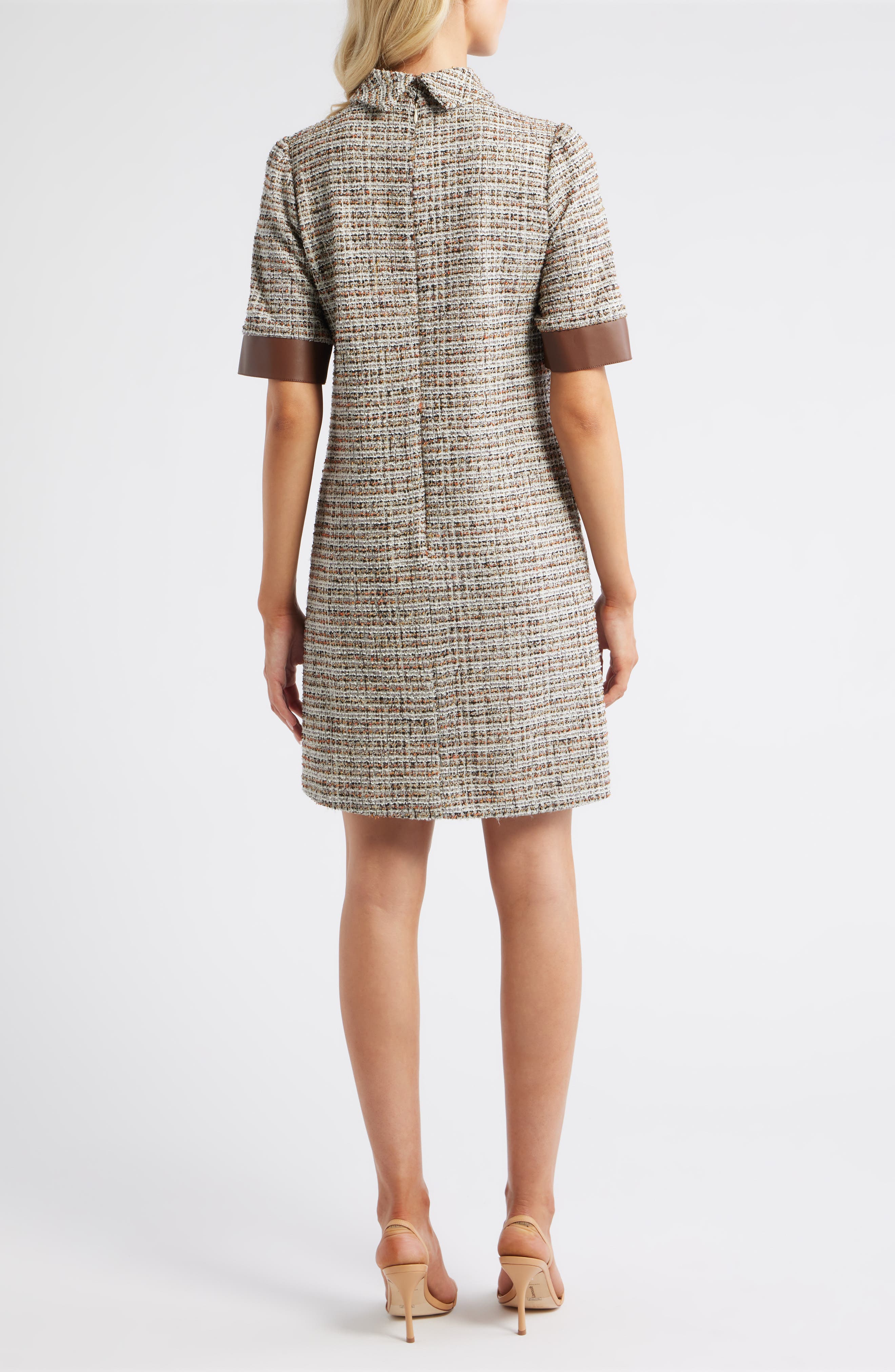 grey tweed dress Women's London Times Tweed Short Sleeve Fit & Flare Dress, Size: 12, Black White