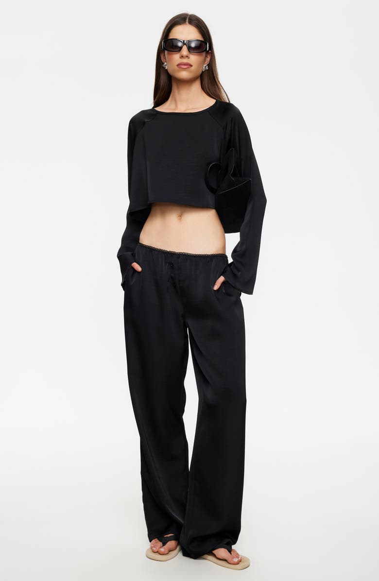 LIONESS In Bloom Wide Leg Satin Pants, Alternate, color, Noir