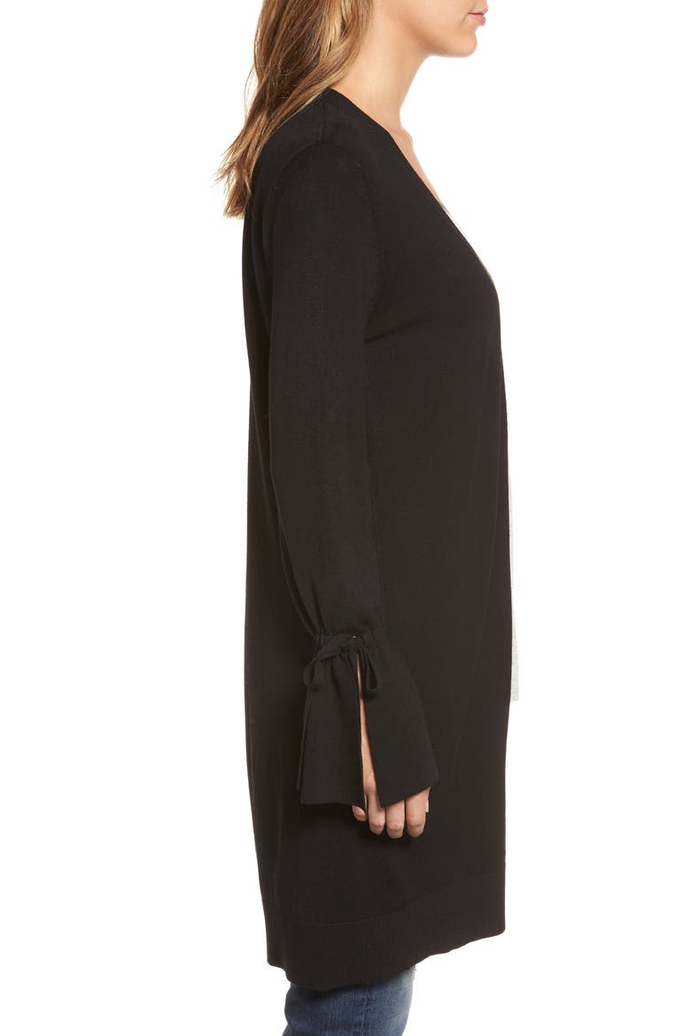 Lightweight Tie Sleeve Cardigan, Alternate, color, BLACK