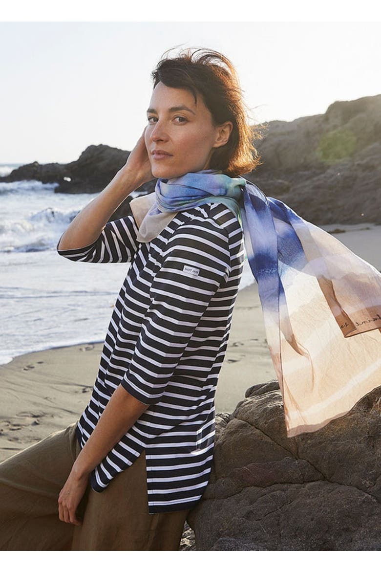 PHARE - Boat Neck Striped UV Fabric Tunic with Slits, Alternate, color, navy/white