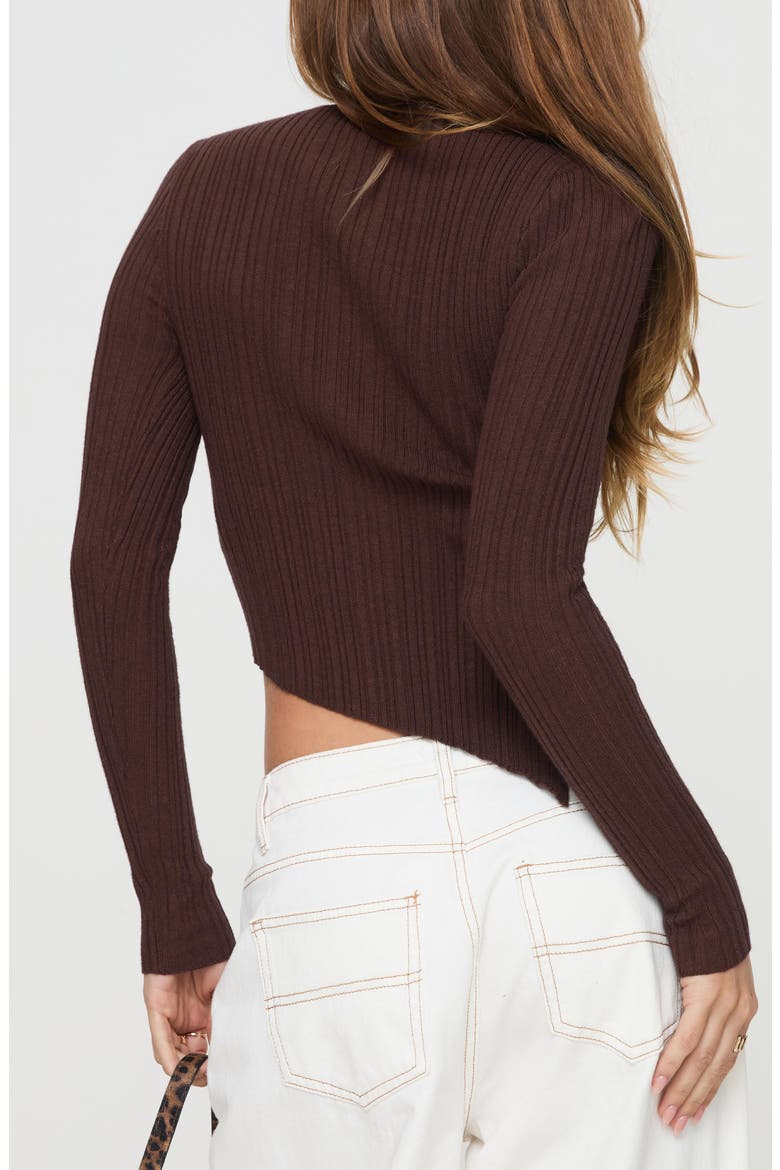 Ellara Cutout Asymmetric Rib Top, Alternate, color, BROWN