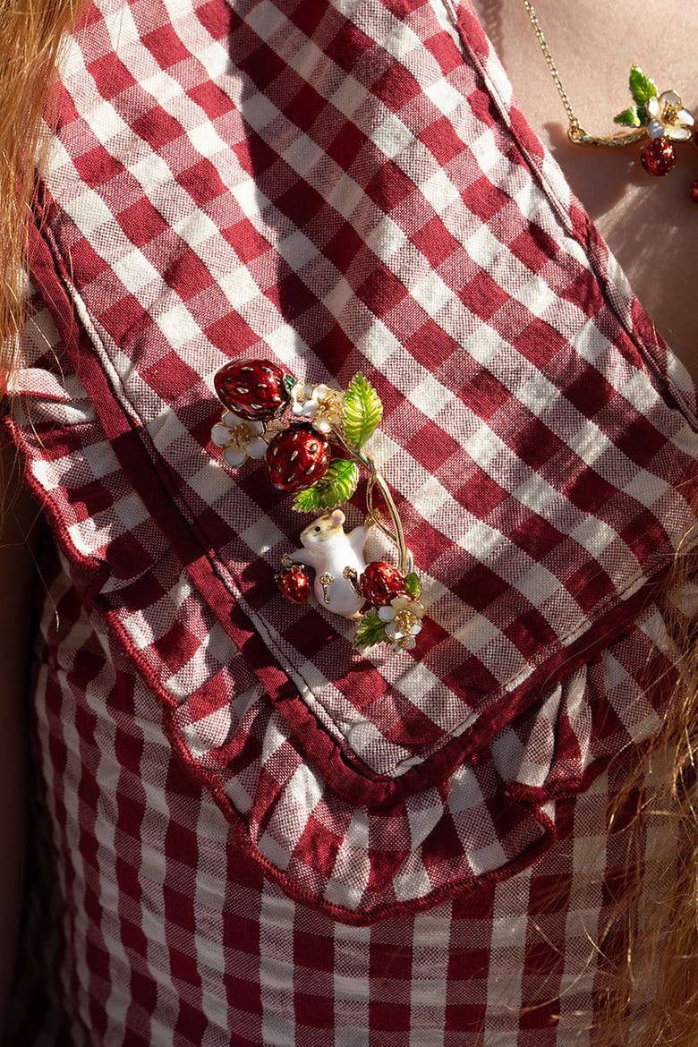 Strawberry & Mouse Brooch, Alternate, color, Strawberry & Mouse