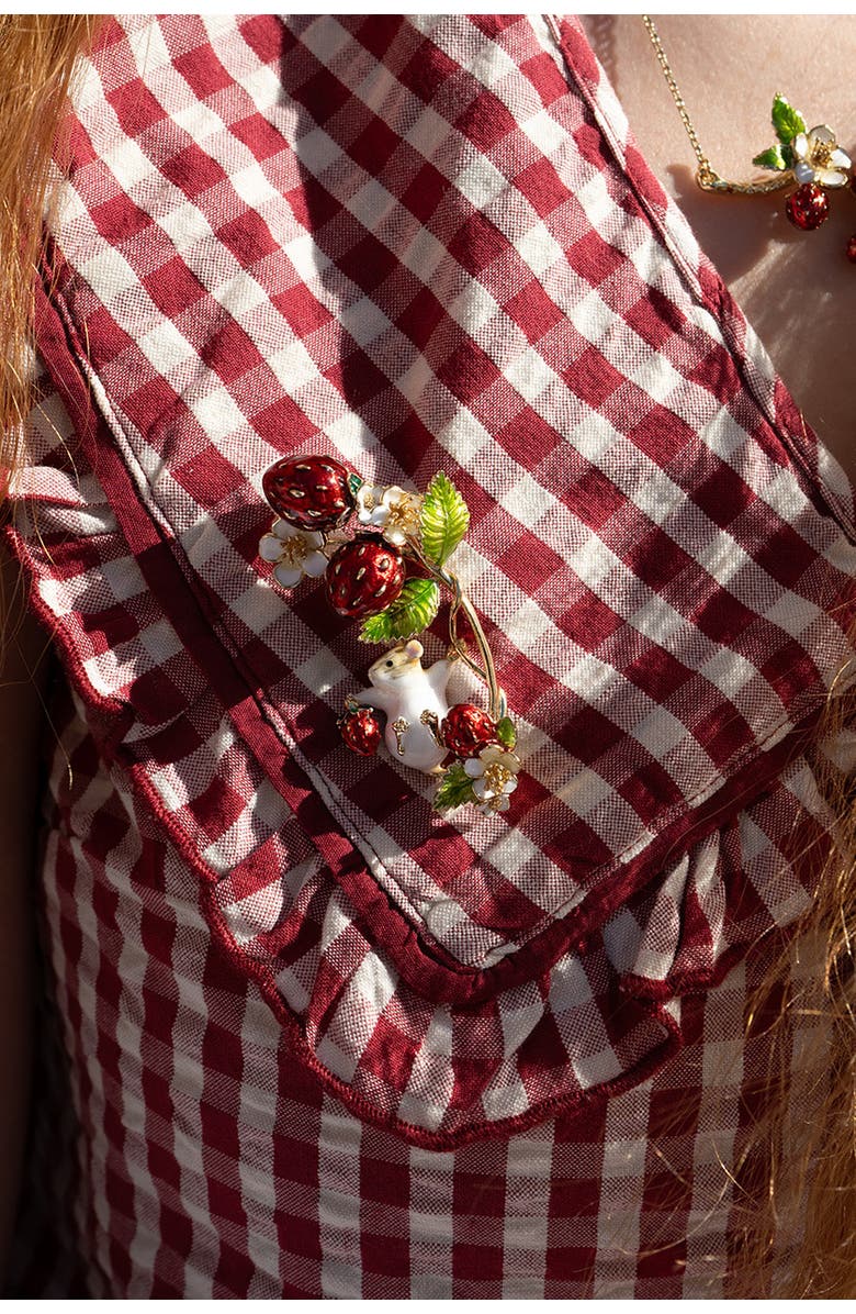 Bill Skinner Studio Strawberry & Mouse Brooch, Alternate, color, Strawberry & Mouse