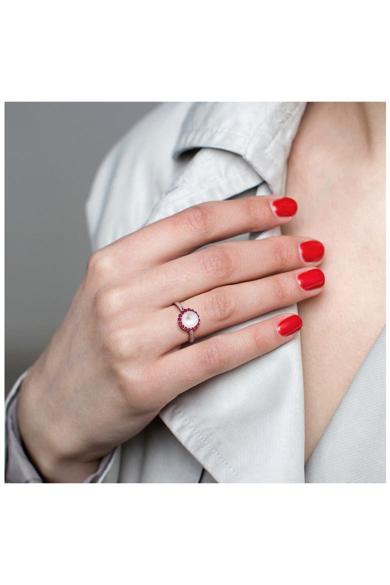 7-7.5mm Cultured Freshwater Pearl & Created Ruby Ring, Alternate, color, RED