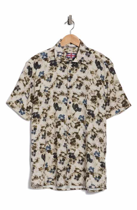 SOUL OF LONDON Floral Short Sleeve Viscose & Linen Button-Up Shirt
