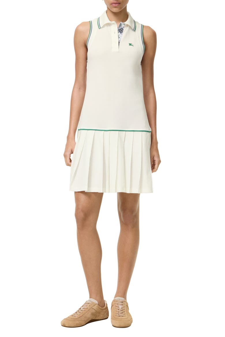 Martini Pleated Drop Waist Cotton Pique Tennis Dress, Main, color, CHALK