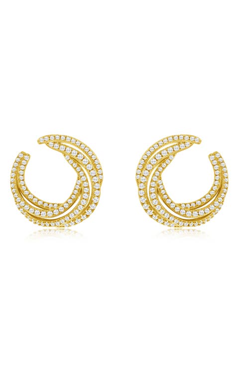 Pavé Cubic Zirconia Twisted Hoop Earrings