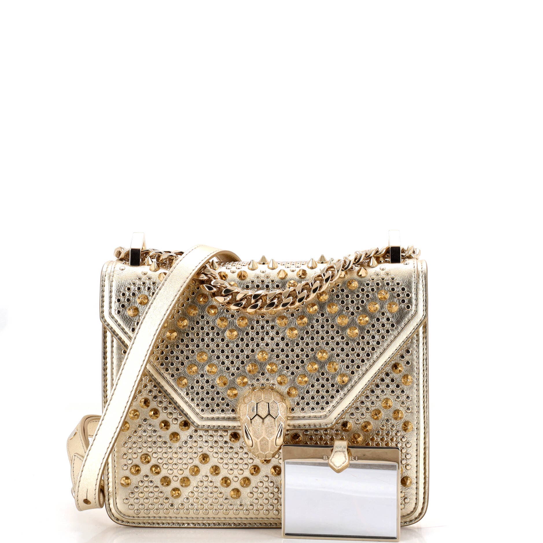 Serpenti Forever Square Shoulder Bag Full Studded Leather Small, Alternate, color, Metallic Gold
