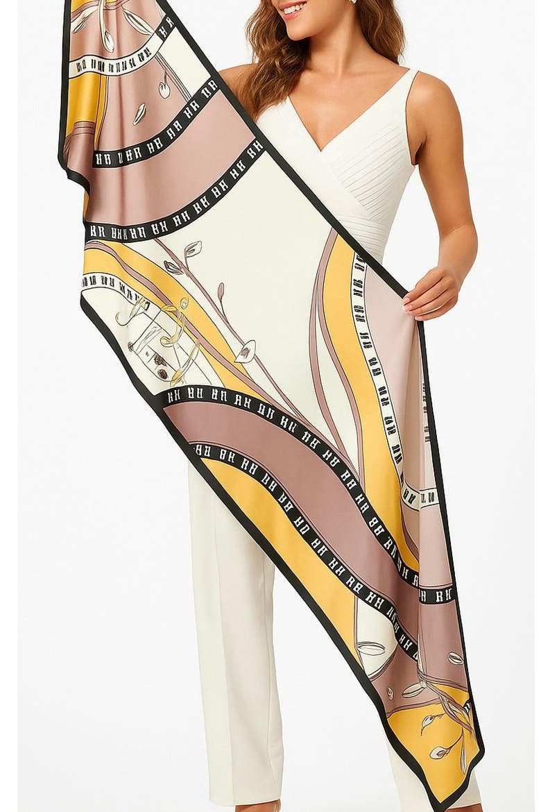 Mulberry Silk Printed Rectangular Long Shawl Scarf, Main, color, Yellow