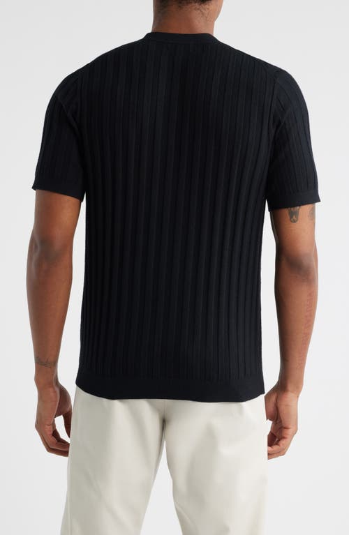 Open Edit Short Sleeve Henley Sweater In Black