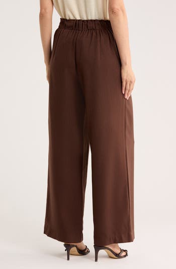 Waist Tab Pleated Front Wide Leg Pants