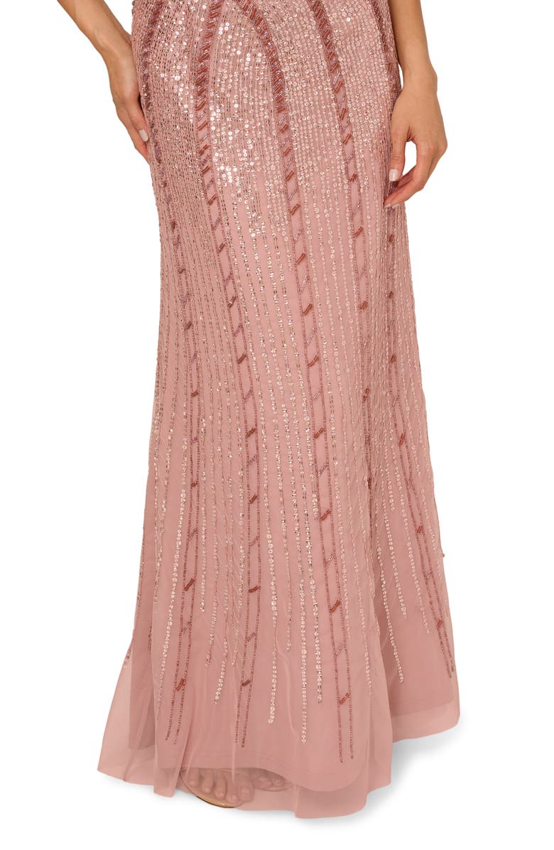 Adrianna Papell Beaded One-Shoulder Mesh Gown, Alternate, color, Candied Ginger