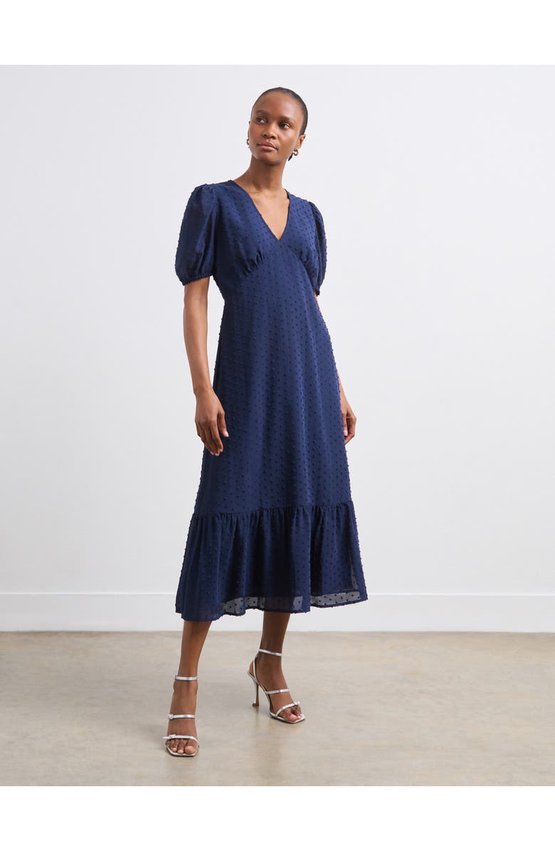 Finery London Loretta V-Neck Georgette Midi Dress, Main, color, Navy