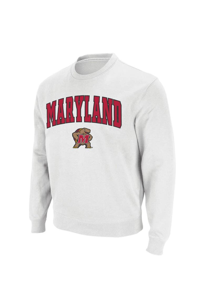 Men's Colosseum White Maryland Terrapins Arch & Logo Crew Neck Sweatshirt, Main, color, White