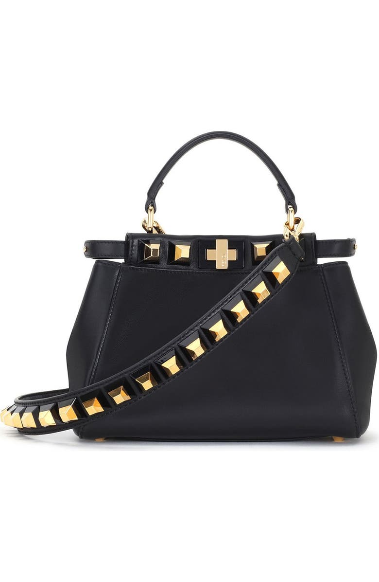 Fendi Mini Peekaboo Studded Leather Bag, Main, color,