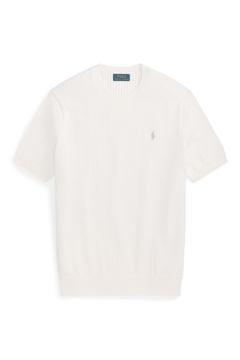 Ribbed Cotton Short Sleeve Sweater, Alternate, color, DECKWASH WHITE